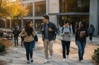 Students Outside Modern University Building