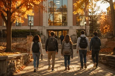 Students Approaching Autumn University Campus