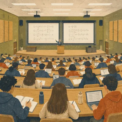 University Lecture Hall with Focused Students