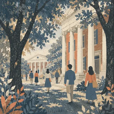Historic University Lecture Hall Under Trees