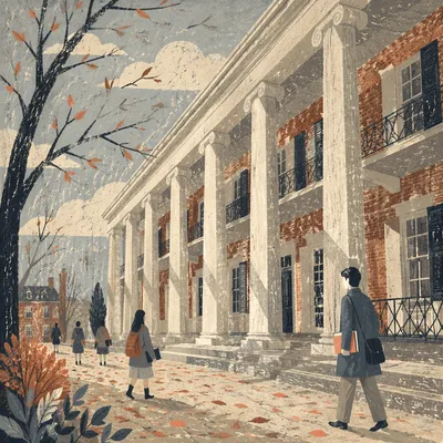 Historic University Colonnade Before Morning Lecture