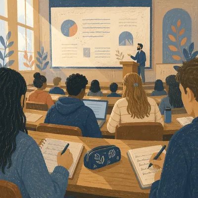 Focused University Lecture Hall Learning Scene