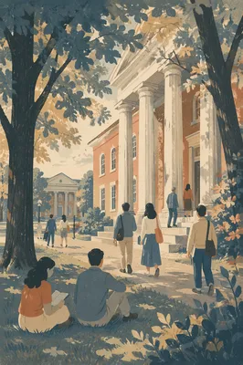 Historic University Lecture Hall Campus Scene