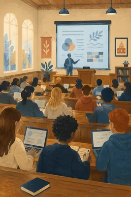 Modern University Lecture Hall with Professor