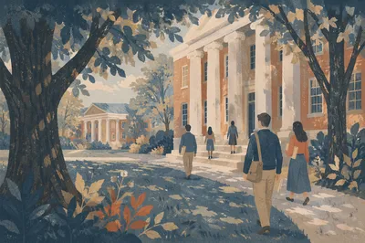 Historic University Lecture Hall Campus Scene