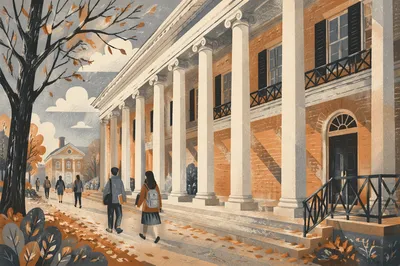 Historic University Colonnade Before Morning Lecture