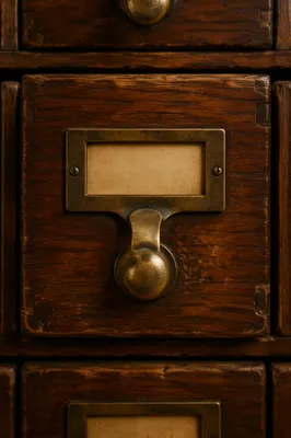 Vintage Library Card Catalog Drawer Close-Up