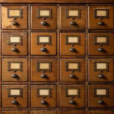 Vintage Library Card Catalog Wooden Drawers