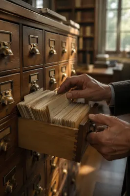 Vintage Library Card Catalog in Warm Light