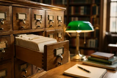 Vintage Library Card Catalog in Reading Room