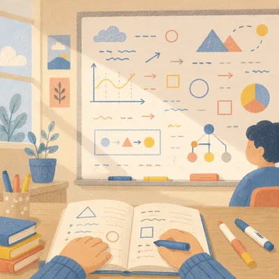 Colorful Whiteboard Diagrams in Study Room