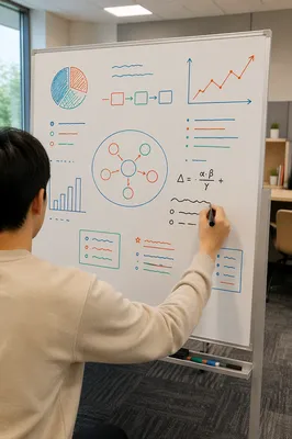 Whiteboard with Colorful Diagrams in Study Room