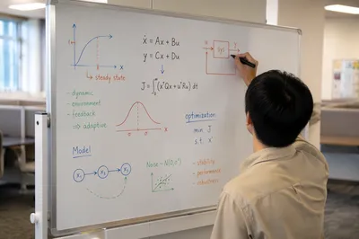 Colorful Whiteboard Equations in Modern Study Room