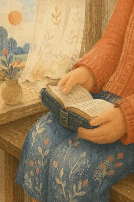 Anxious Hands Holding Bible by Window