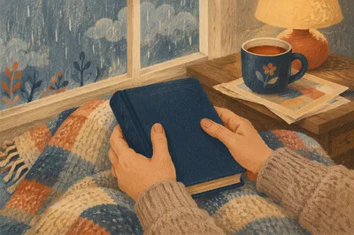 Trembling Hands Holding Bible by Rainy Window