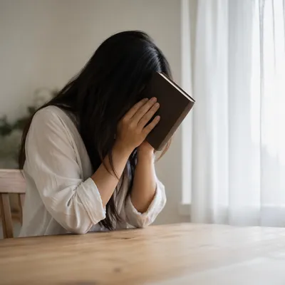 Anxious Person Holding Bible in Quiet Light