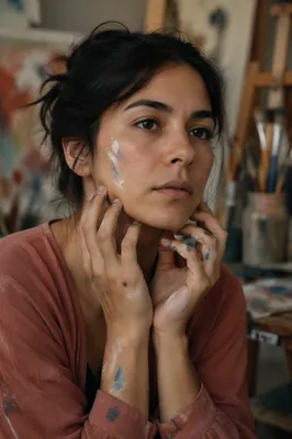 Focused Young Woman Artist in Studio
