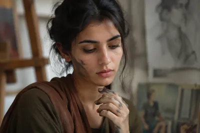 Focused Young Artist in Daylight Studio