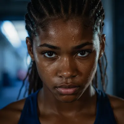 Determined Female Athlete Close Up Portrait