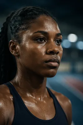 Determined Female Athlete Close Up Portrait