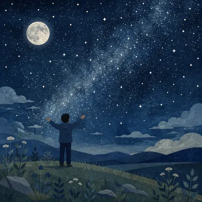 Silhouette in Awe Beneath Starry Creation