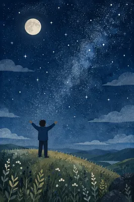 Silhouette in Awe Beneath Starry Creation