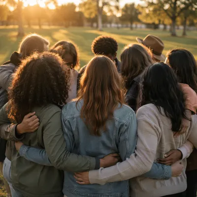 Supportive Community Circle at Golden Hour