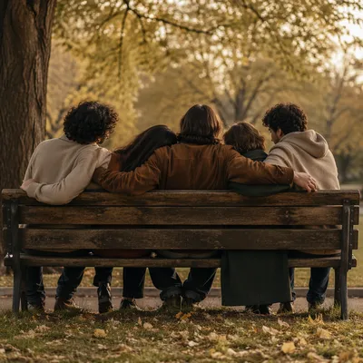 Friends Sharing Belonging on Park Bench