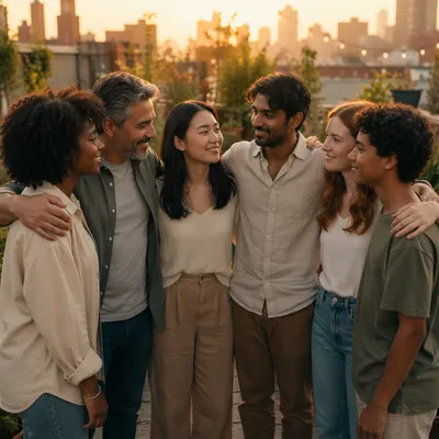 Six Friends in Rooftop Garden Circle