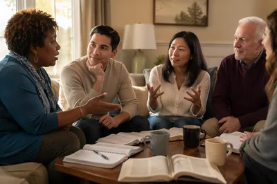 Diverse Bible Study Group in Living Room