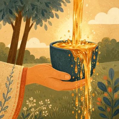 Overflowing Teal Cup in Golden Blessing Light