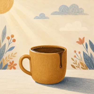 Overflowing Coffee Cup in Golden Morning Light