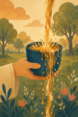 Overflowing Teal Cup in Golden Blessing Light