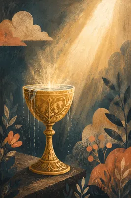 Overflowing Golden Cup in Heavenly Light