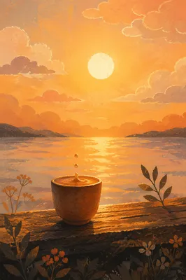 Overflowing Cup in Golden Sunrise Blessing