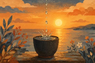 Overflowing Cup in Golden Sunset Light