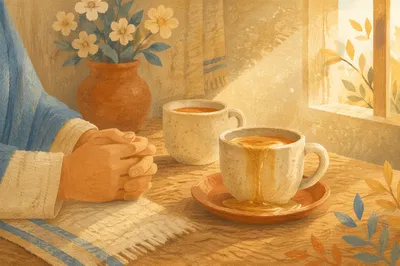 Overflowing Tea Cup in Golden Morning Light