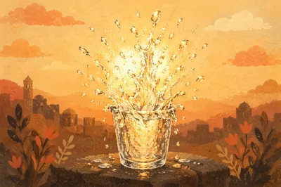 Overflowing Cup in Golden Sunset Blessing