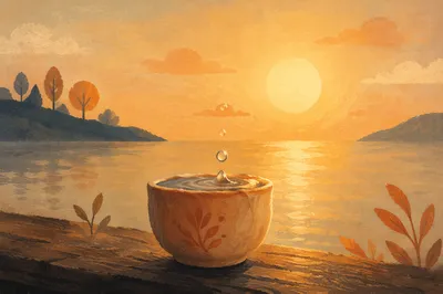 Overflowing Cup at Golden Sunrise