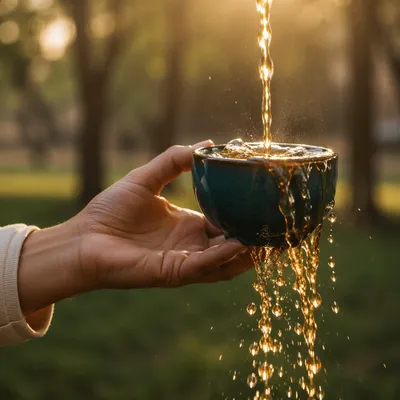 Overflowing Teal Cup in Golden Blessing Light