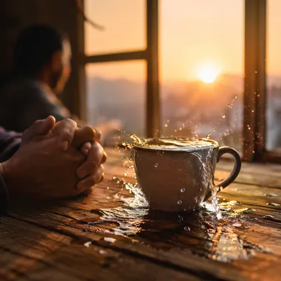 Overflowing Cup in Golden Sunrise Light