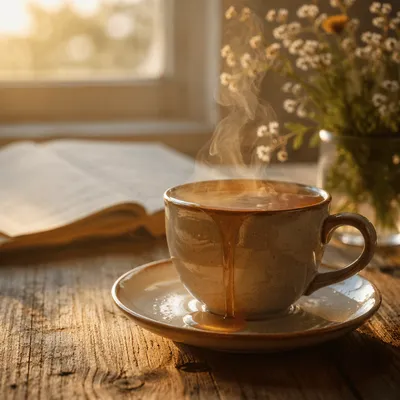 Overflowing Tea Cup in Golden Morning Light