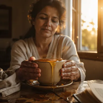 Overflowing Tea Cup in Golden Sunrise
