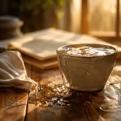 Overflowing Ceramic Cup in Golden Light
