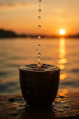 Overflowing Cup in Golden Sunset Light