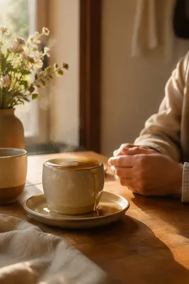 Overflowing Tea Cup in Golden Morning Light