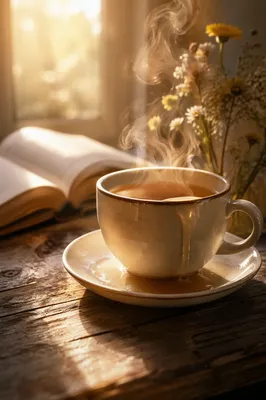 Overflowing Tea Cup in Golden Morning Light