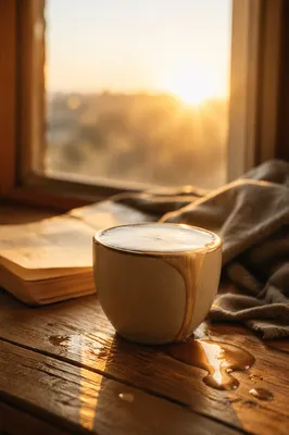 Overflowing Ceramic Cup in Golden Sunrise