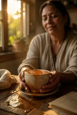 Overflowing Tea Cup in Golden Light