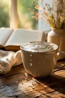 Overflowing Ceramic Cup in Golden Morning Light